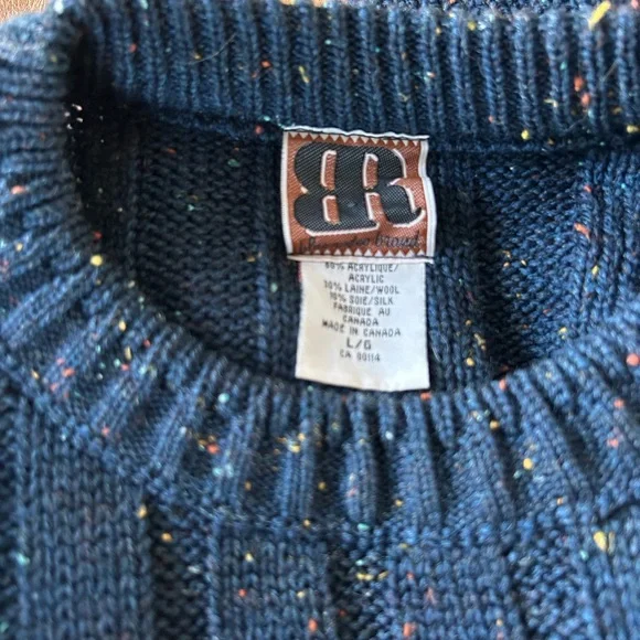 Vintage Dark Blue Crewneck Grandpa Sweater with Pattern - 10% Silk - Oversized L - Picture 5 of 5
